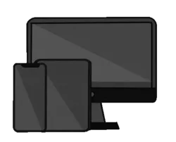 Responsive web design illustration showing mobile, tablet, and desktop layouts