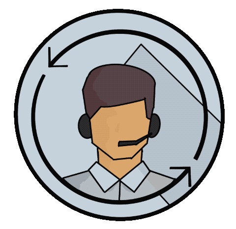 Shoulders up image of a person wearing a headset and with arrows circling him